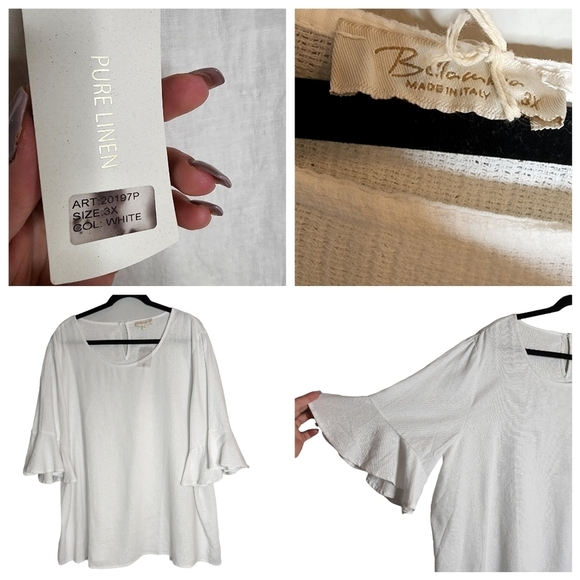 NWT Bellambra 100% Linen Gauze White Short Sleeve Top Made In Italy Size 3X - Picture 5 of 16